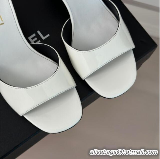 Duplicate Chanel Patent Calfskin Heel Sandals 6cm White 201025