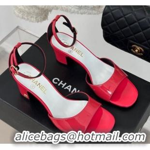 Good Product Chanel Patent Calfskin Heel Sandals 6cm Dark Pink 201027