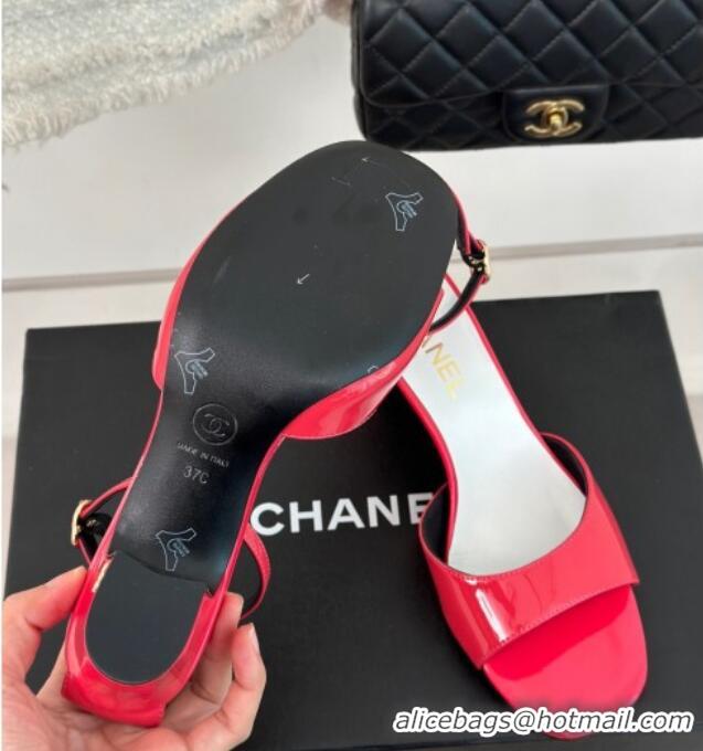 Good Product Chanel Patent Calfskin Heel Sandals 6cm Dark Pink 201027