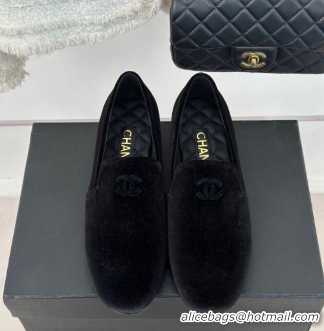 Stylish Chanel Velvet Loafers G45271 Black 201028