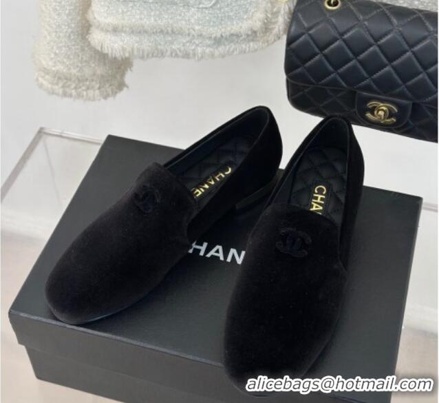 Stylish Chanel Velvet Loafers G45271 Black 201028