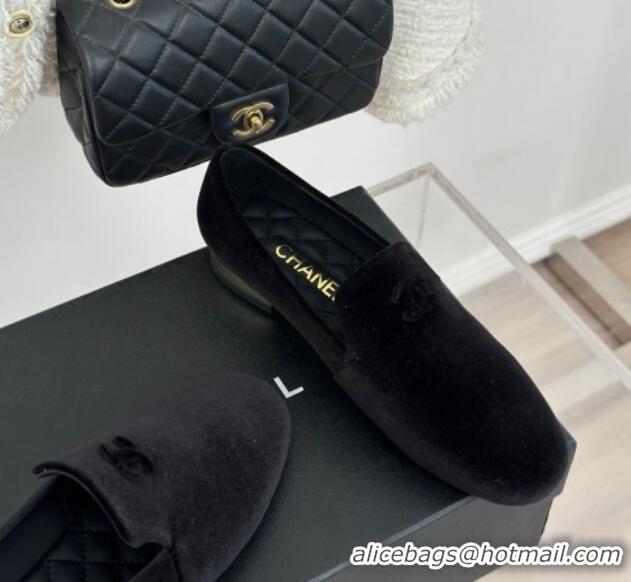 Stylish Chanel Velvet Loafers G45271 Black 201028