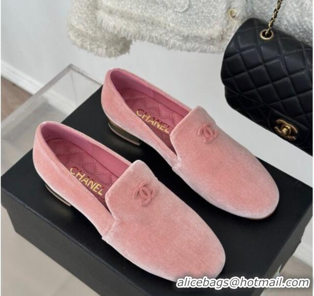 Luxurious Chanel Velvet Loafers G45271 Light Pink 201029