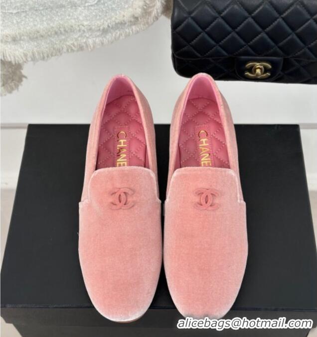 Luxurious Chanel Velvet Loafers G45271 Light Pink 201029