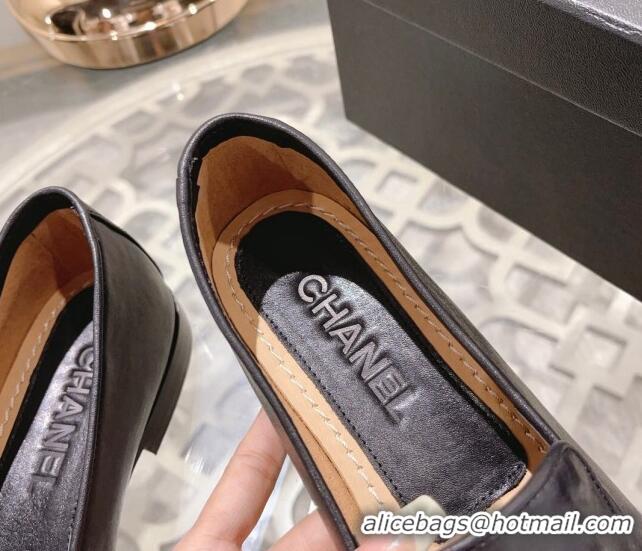 Buy Luxury Chanel Lambskin Loafers with Pearls CC Black 201032