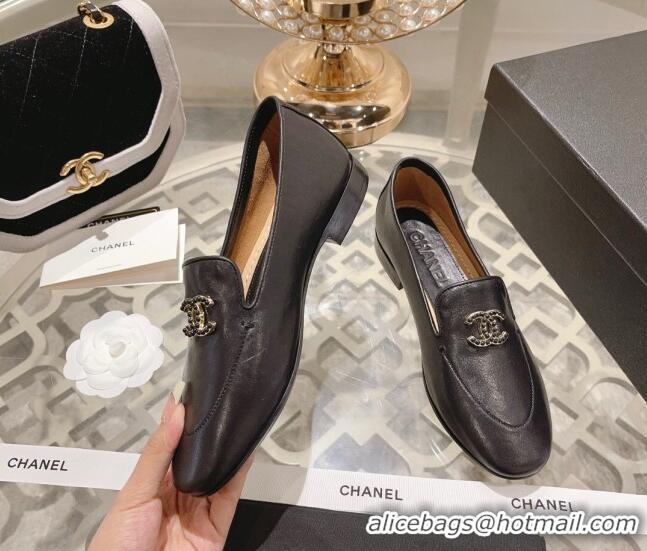 Buy Luxury Chanel Lambskin Loafers with Pearls CC Black 201032