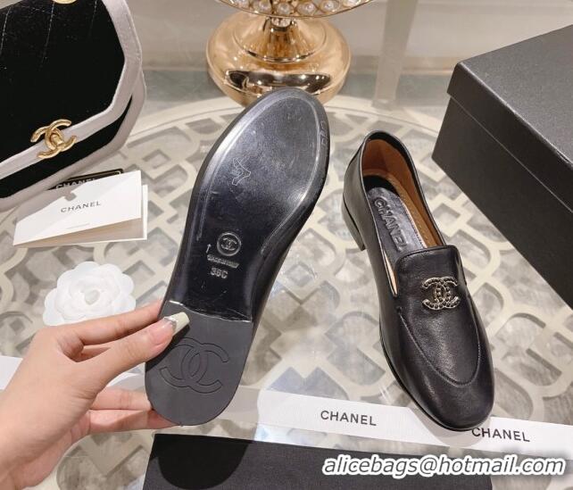 Buy Luxury Chanel Lambskin Loafers with Pearls CC Black 201032