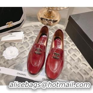 Perfect Chanel Lambskin Loafers with Pearls CC Red 201033