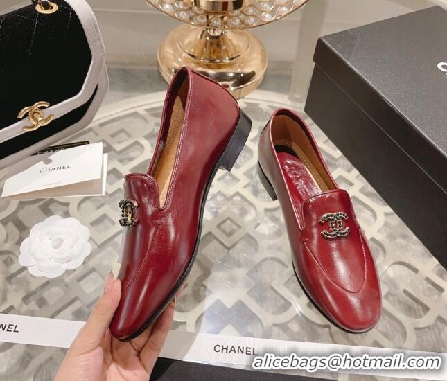 Perfect Chanel Lambskin Loafers with Pearls CC Red 201033