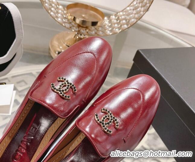 Perfect Chanel Lambskin Loafers with Pearls CC Red 201033