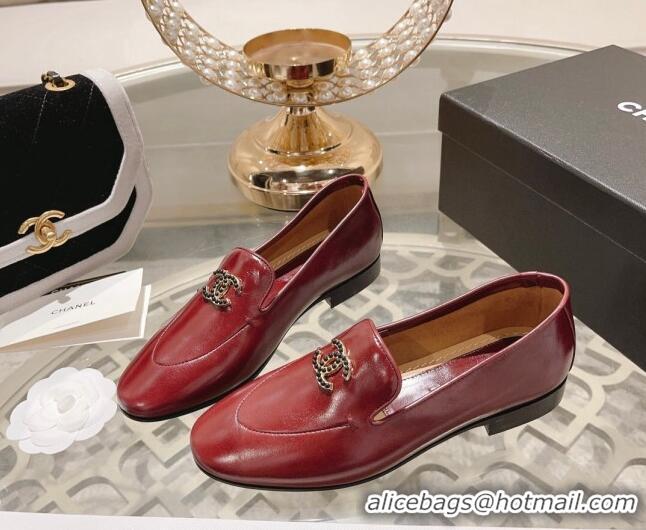 Perfect Chanel Lambskin Loafers with Pearls CC Red 201033