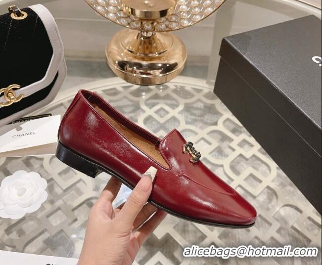 Perfect Chanel Lambskin Loafers with Pearls CC Red 201033