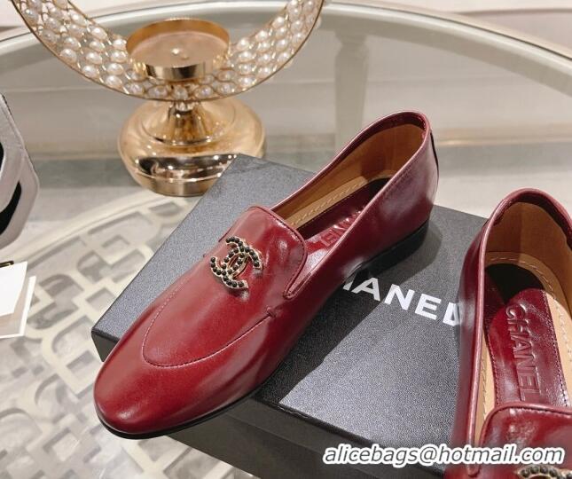 Perfect Chanel Lambskin Loafers with Pearls CC Red 201033