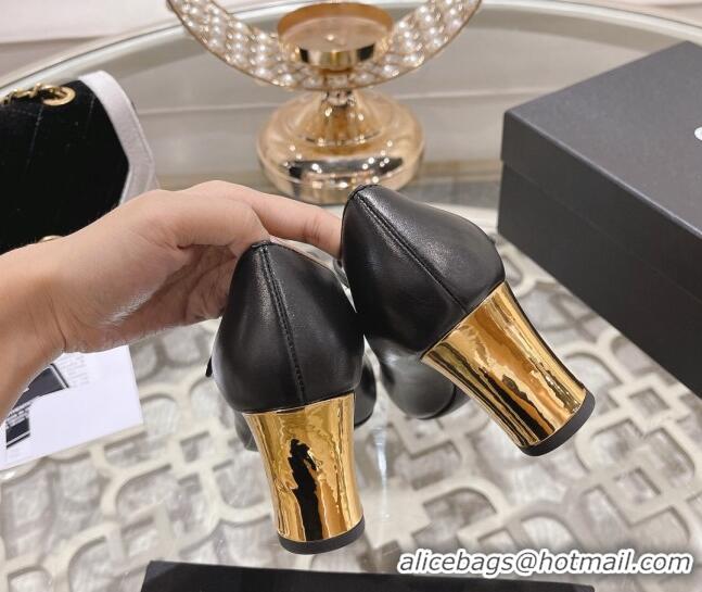 Purchase Chanel Lambskin Mary Janes Pumps 6.5cm Black/Gold 201043