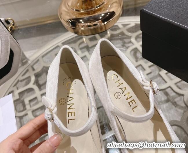 Top Grade Chanel Velvet Mary Janes Pumps 6.5cm White/Black 201044