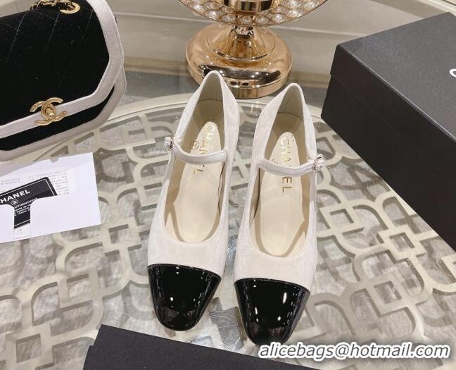 Top Grade Chanel Velvet Mary Janes Pumps 6.5cm White/Black 201044