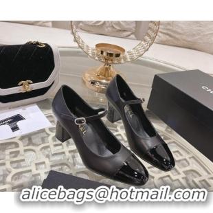 Good Quality Chanel Lambskin and Calfskin Mary Janes Pumps 6.5cm Black 201046