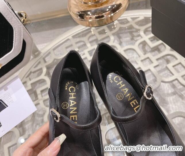 Good Quality Chanel Lambskin and Calfskin Mary Janes Pumps 6.5cm Black 201046