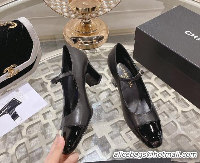 Good Quality Chanel Lambskin and Calfskin Mary Janes Pumps 6.5cm Black 201046