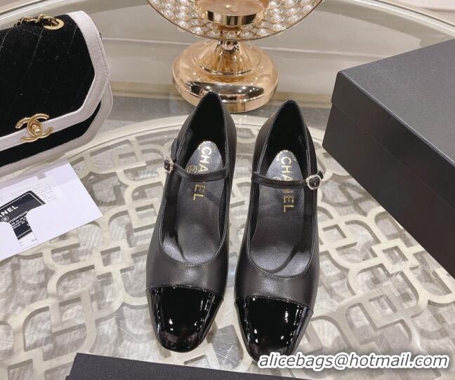 Good Quality Chanel Lambskin and Calfskin Mary Janes Pumps 6.5cm Black 201046