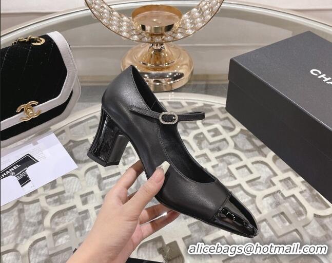 Good Quality Chanel Lambskin and Calfskin Mary Janes Pumps 6.5cm Black 201046