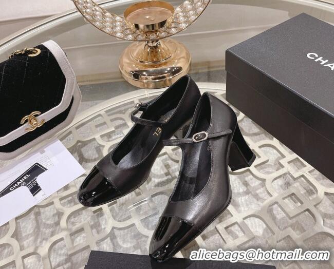 Good Quality Chanel Lambskin and Calfskin Mary Janes Pumps 6.5cm Black 201046