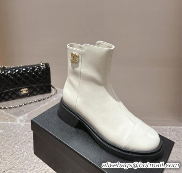 Unique Style Chanel Calfskin Ankle Boots with Crystals CC White 201047