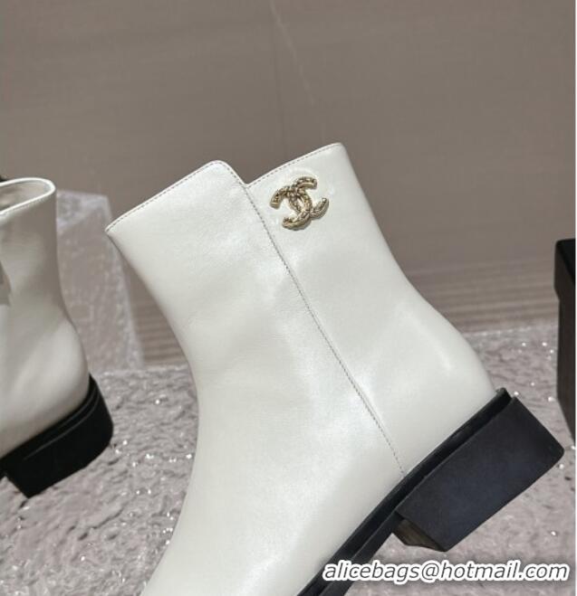 Unique Style Chanel Calfskin Ankle Boots with Crystals CC White 201047