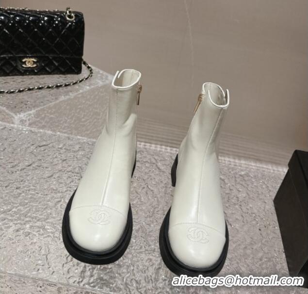 Unique Style Chanel Calfskin Ankle Boots with Crystals CC White 201047