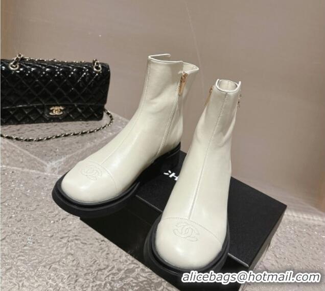 Unique Style Chanel Calfskin Ankle Boots with Crystals CC White 201047