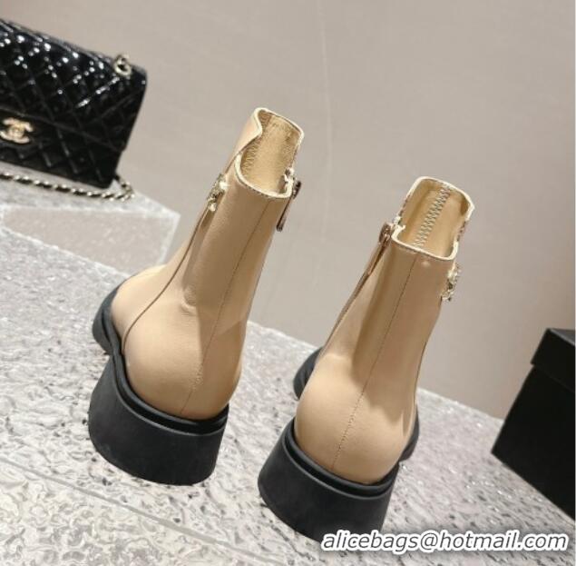 Most Popular Chanel Calfskin Ankle Boots with Crystals CC Beige 201048