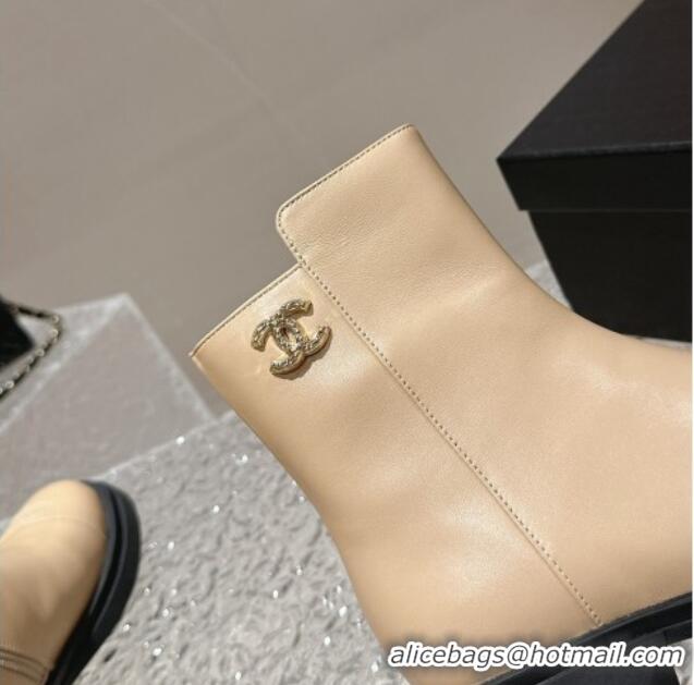 Most Popular Chanel Calfskin Ankle Boots with Crystals CC Beige 201048