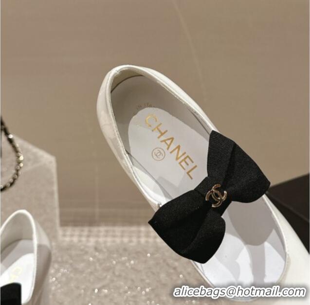 Big Discount Chanel Patent Leather Mary Janes Pumps 5cm with Bow White 201050