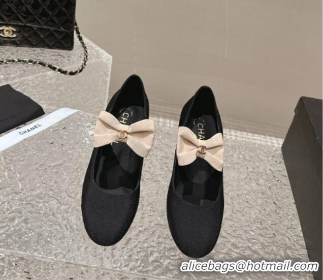 Luxurious Chanel Grosgrain Mary Janes Pumps 5cm with Bow Black 201051