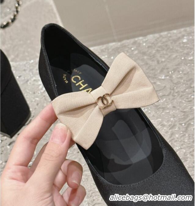 Luxurious Chanel Grosgrain Mary Janes Pumps 5cm with Bow Black 201051