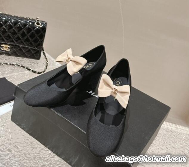 Luxurious Chanel Grosgrain Mary Janes Pumps 5cm with Bow Black 201051