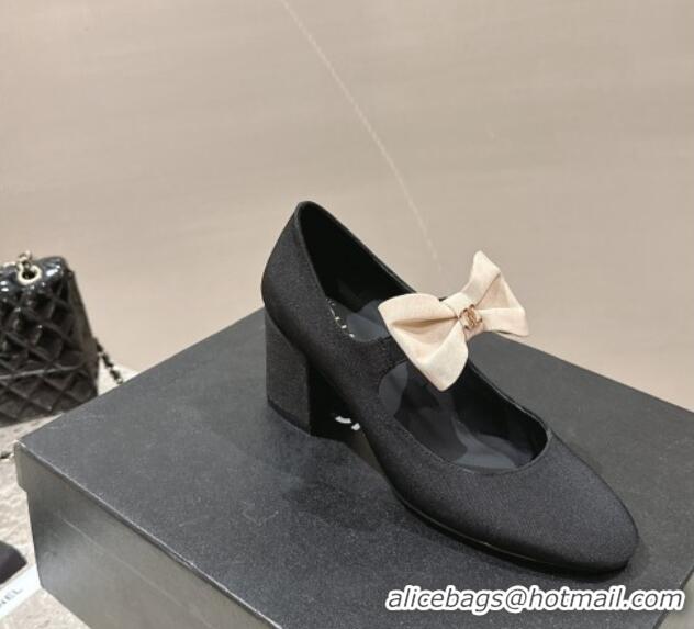 Luxurious Chanel Grosgrain Mary Janes Pumps 5cm with Bow Black 201051