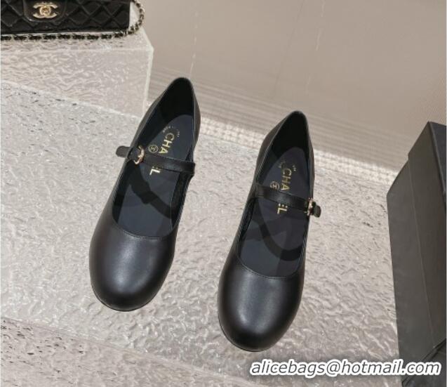 Sumptuous Chanel Calfskin Mary Janes Pumps 4.5cm with Crystals Heel Black 201052