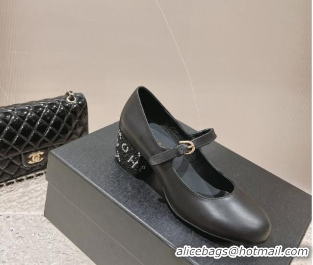 Sumptuous Chanel Calfskin Mary Janes Pumps 4.5cm with Crystals Heel Black 201052