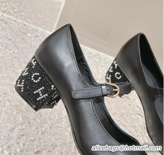 Sumptuous Chanel Calfskin Mary Janes Pumps 4.5cm with Crystals Heel Black 201052