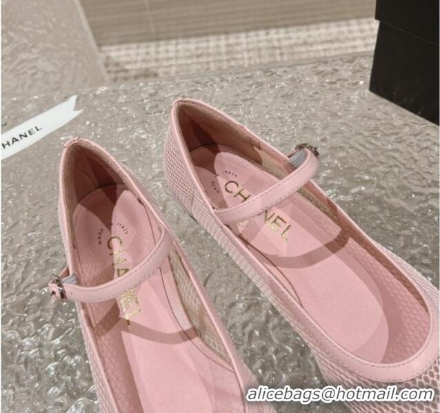 Popular Style Chanel Mesh and Calfskin Mary Janes Flat Shoes Pink 201056