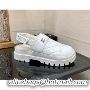 Low Price Chanel Quilted Calfskin and Wool Open Back Loafers White 201059