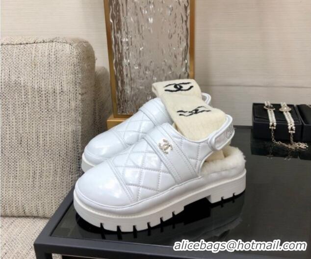 Low Price Chanel Quilted Calfskin and Wool Open Back Loafers White 201059