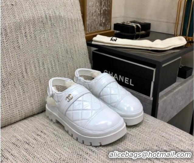 Low Price Chanel Quilted Calfskin and Wool Open Back Loafers White 201059