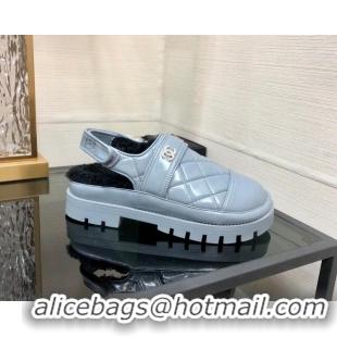 Best Price Chanel Quilted Calfskin and Wool Open Back Loafers Grey 201060