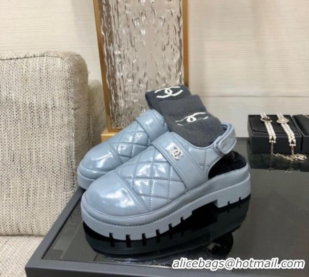 Best Price Chanel Quilted Calfskin and Wool Open Back Loafers Grey 201060