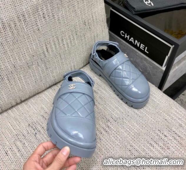 Best Price Chanel Quilted Calfskin and Wool Open Back Loafers Grey 201060