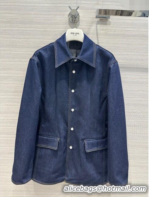 Buy Inexpensive Prada Denim Jacket P112525 Deep Blue 2023