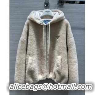 Buy Discount Prada Shearling Fur Coat P112902 Beige 2023