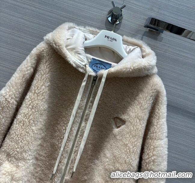 Buy Discount Prada Shearling Fur Coat P112902 Beige 2023